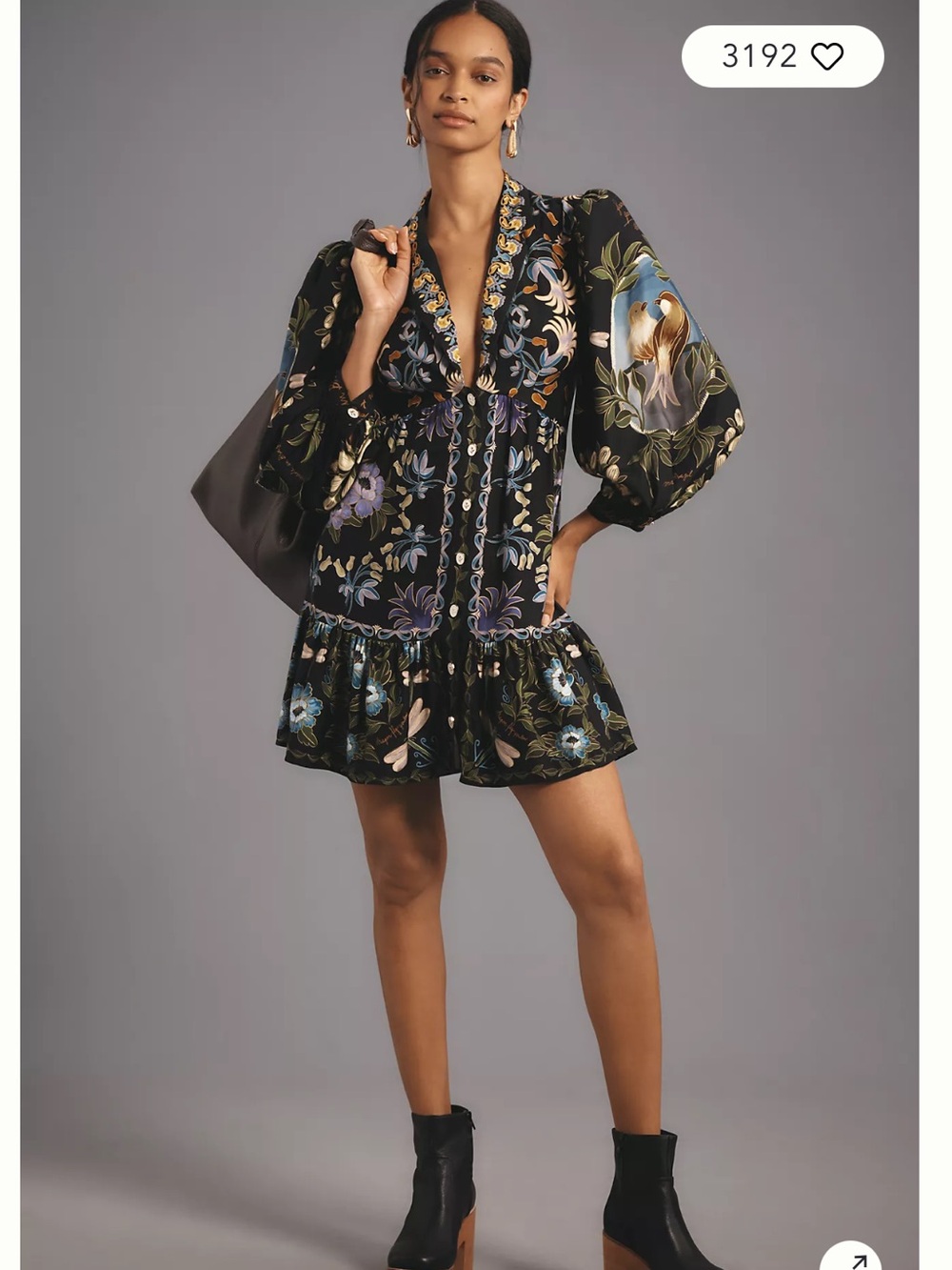 Farm Rio Black Winter Garden Mini Dress Long Sleeves - Picture 11 of 13